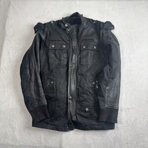 Diesel Black Full Zip Long Sleeve Faux Leather Jacket W/ Hoodie Men's Small